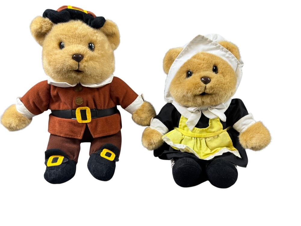 Vintage 1997 Pilgrim Bears Thanksgiving Plush Toy 12" Gibson Greetings